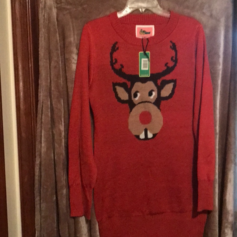 TIPSY ELVES  BUCKTOOTH  REINDEER SWEATER DRESS